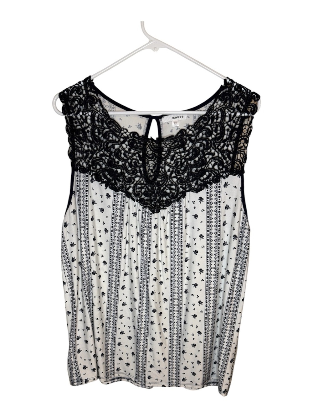 Mauve Navy Floral Crochet Lace Yoke Tank Top Blouse Plus Size 2X